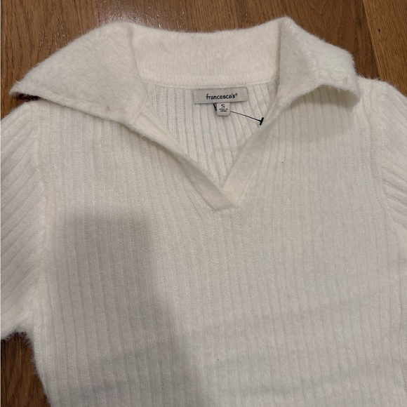 Francesca's Collections Cream Ribbed Collared Mini Dress - Picture 2 of 2